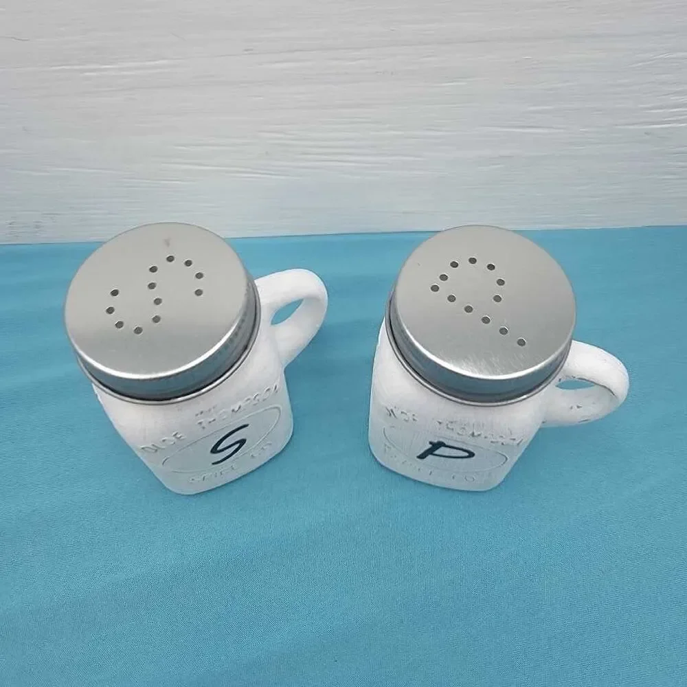 Mason Jar Salt Pepper Shakers S P White Glass Handle Rustic Farmhouse